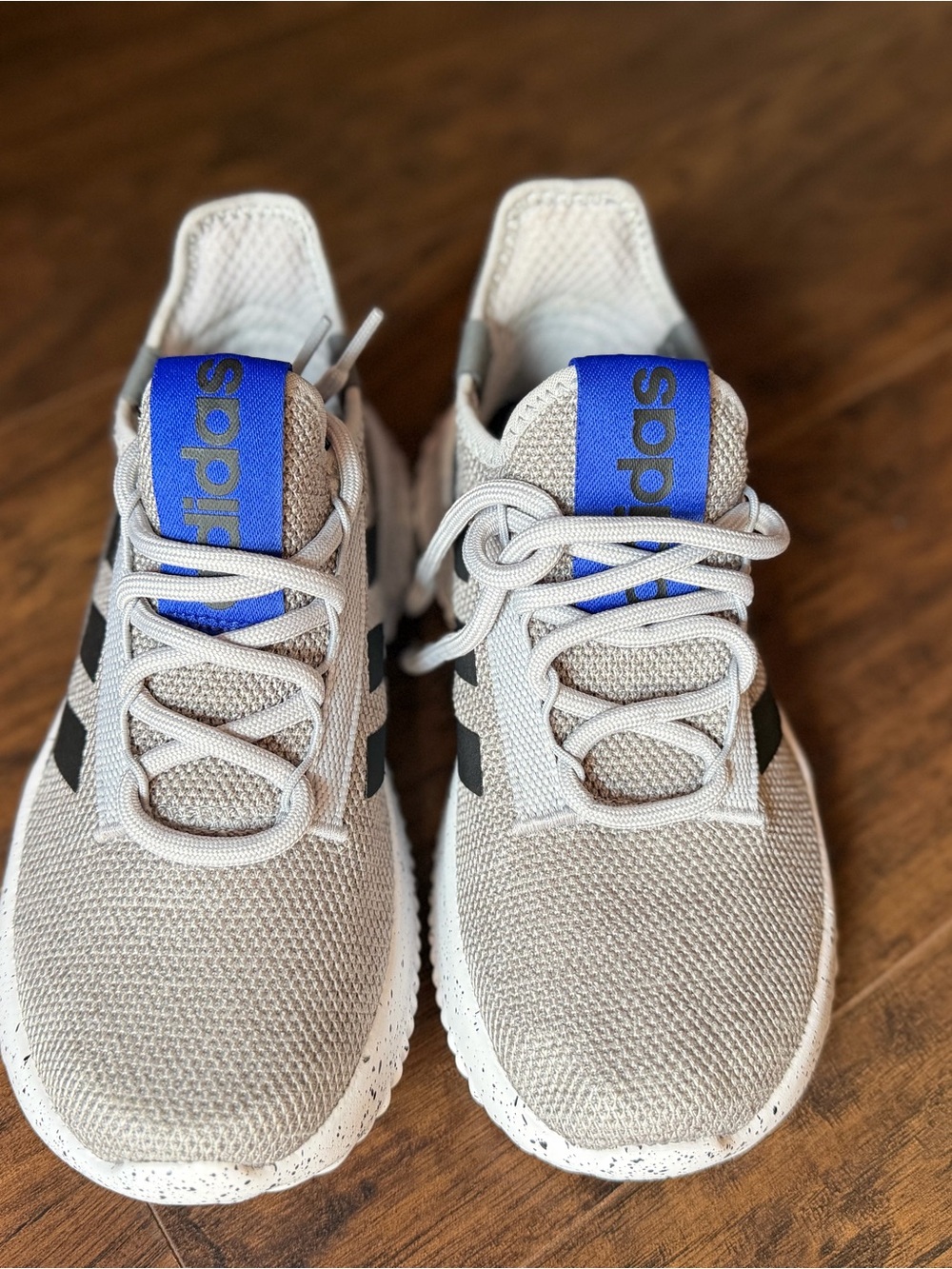 adidas Kids Light Gray Knit Sneakers with Blue Tongue